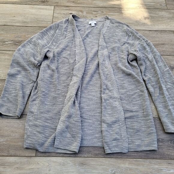 J. Jill heathered gray open cardigan vertical ribbed med petite - Picture 4 of 8